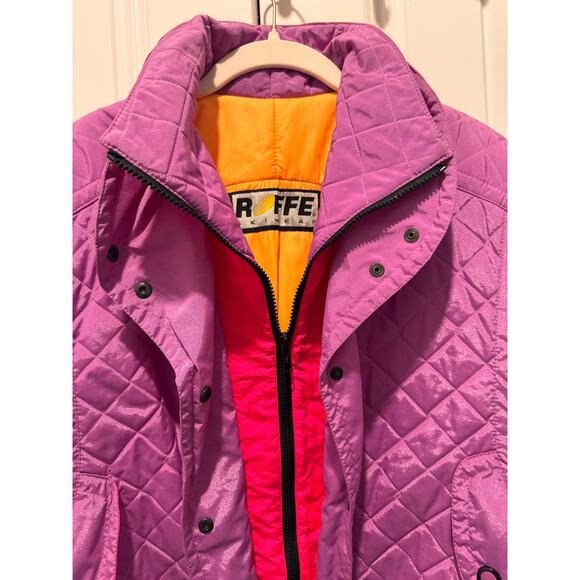 90's Roffe Skiwear Neon Pink Geometric pattern‎ ski jacket Womens 10 - Picture 1 of 9